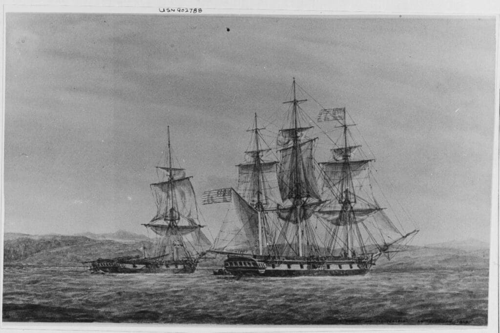 War of 1812 naval battle between USS Hornet and HMS Peacock, 24 February 1813, associated with U.S. Navy officer John Thomas Newton.