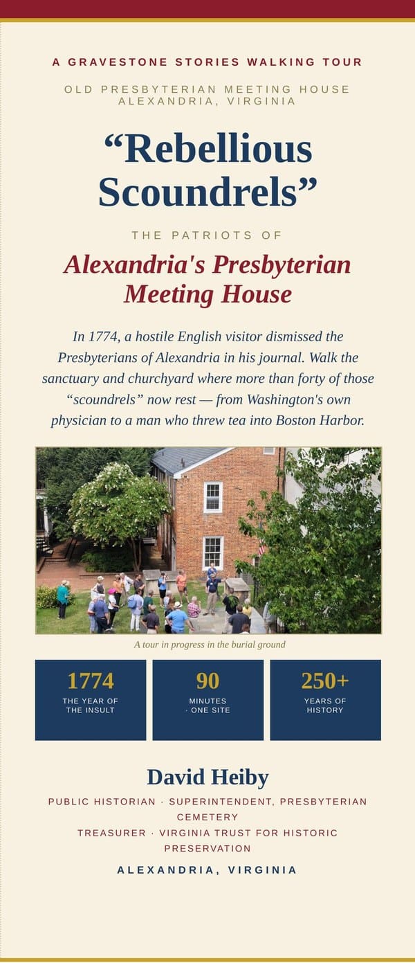 Rebellious Scoundrels brochure cover — patriots of Alexandria's Presbyterian Meeting House
